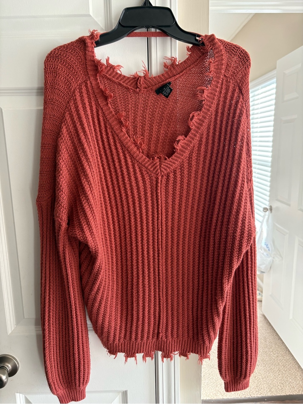 Rue21 Distressed V-Neck Sweater in Rust